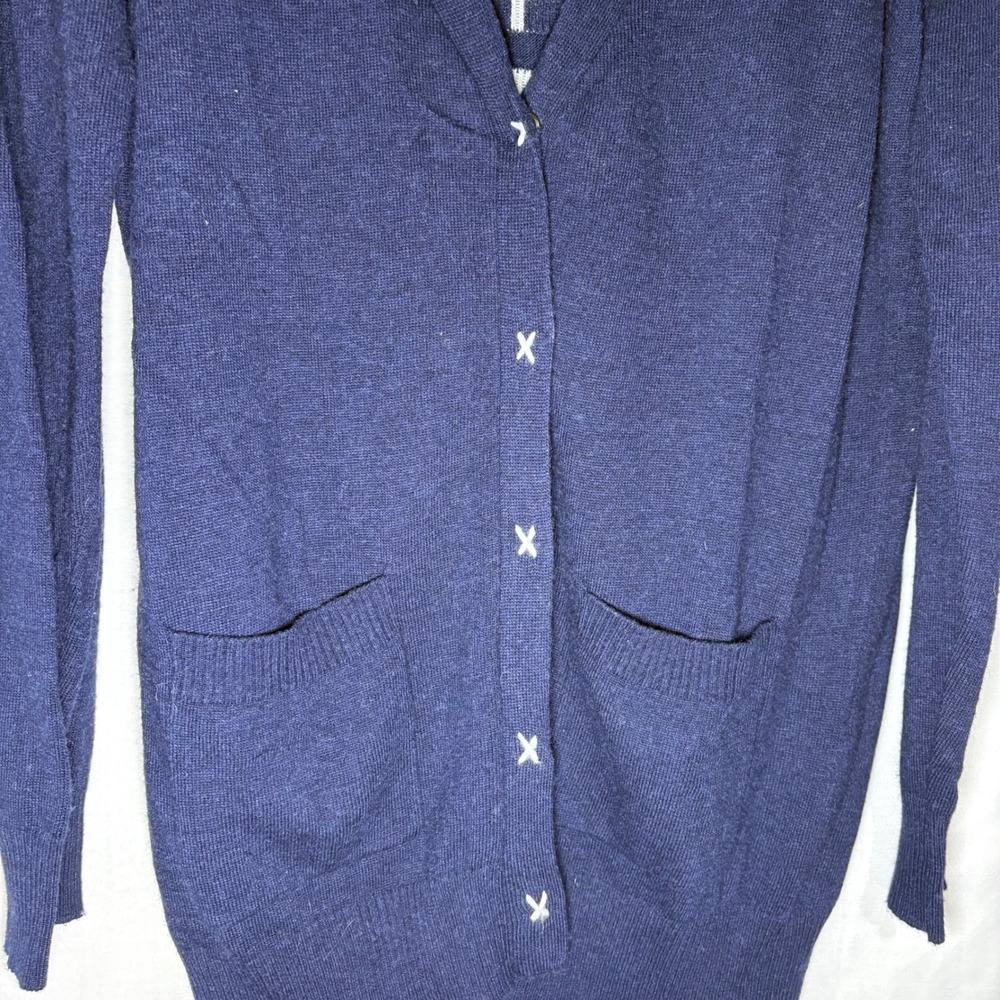 Press Womens Navy Blue Do All Things With Love Graphic Long Cardigan Sweater M - Picture 7 of 7